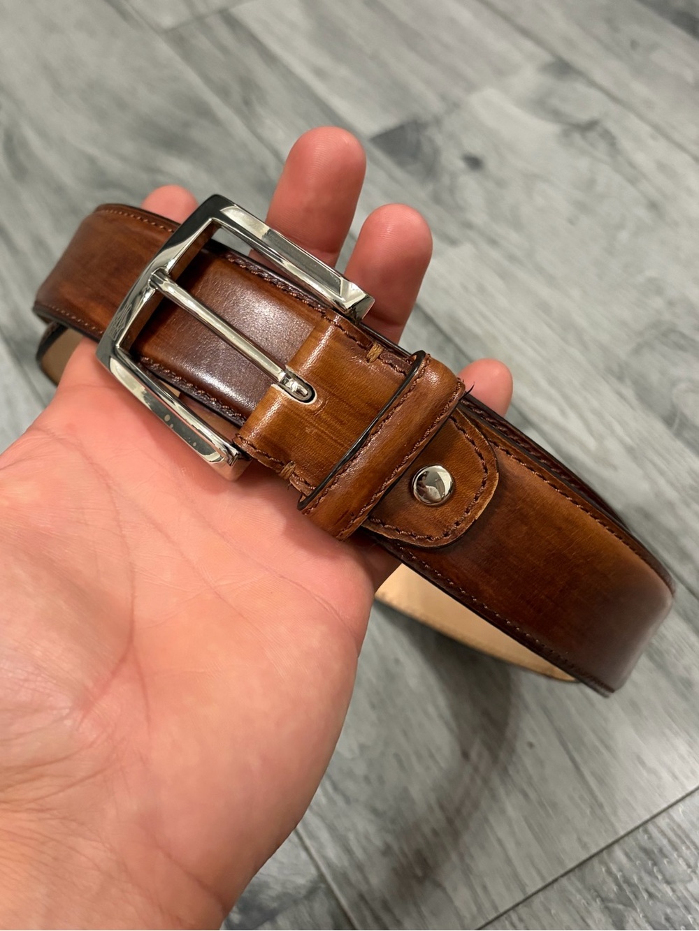 DI BIANCO SCARPE Men's Brown Leather Dress Belt Polished Silver Buckle Sz 36
